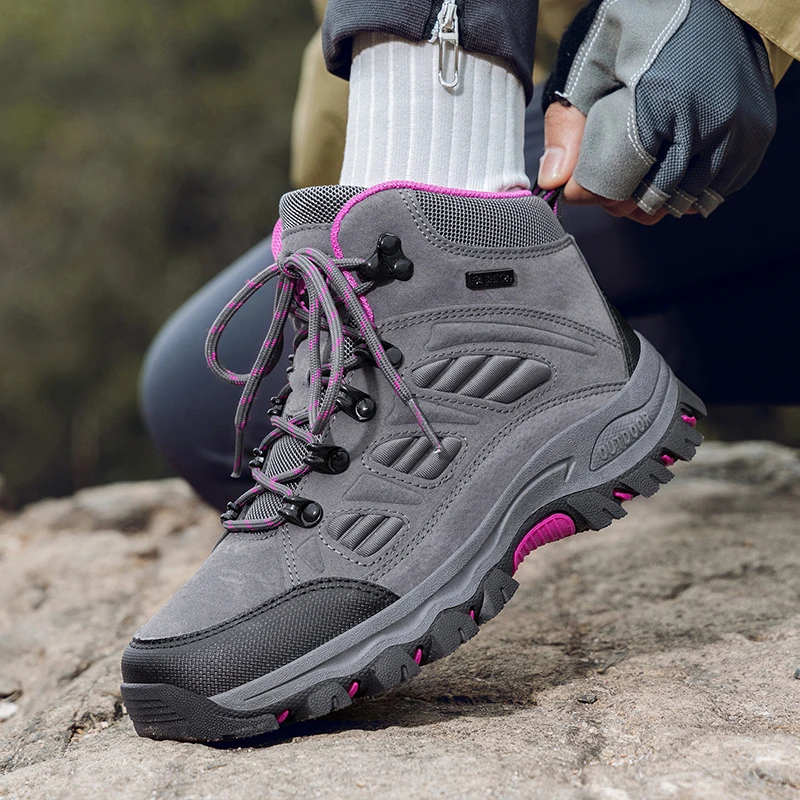 

Unisex High Top Hiking Shoes Men Women Outdoor Mountain Climbing Shoes Anti-slip Trail Sports Lace Up Trekking Hunting Sneakers