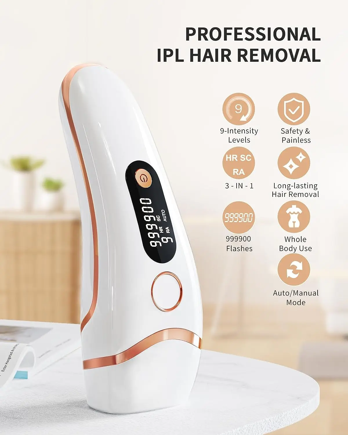 IPL Devices Hair Removal Laser 17J 999900 Light Pulses HR/SC/RA 9 Levels Whole Body Painless Hair Removal Home Use For Men Women