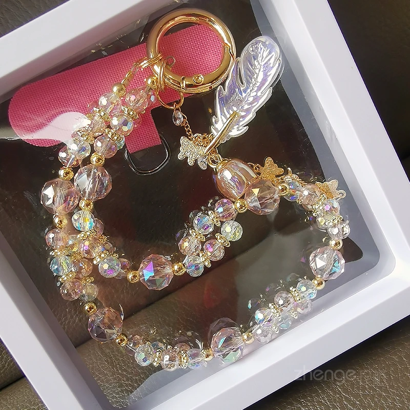 Sweet Clear Crystal Bracelet Boutique Hand Fashion Small Fresh Mobile Cute Phone Lanyard Short Hand Lift Wrist Pendant Bracelet