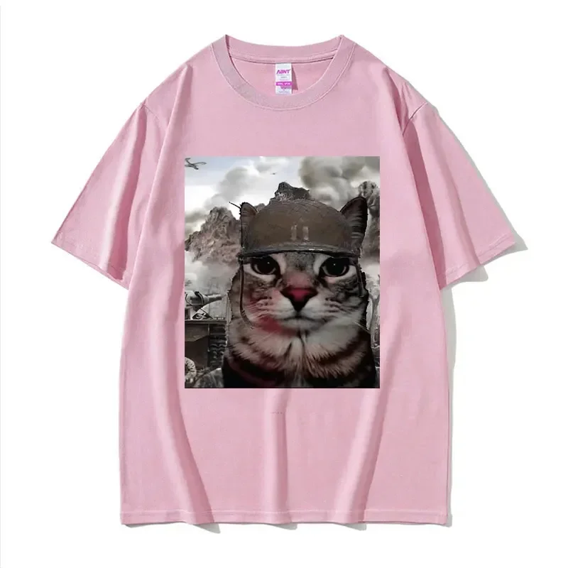 Thousand Yard Stare Funny Cat Meme T Shirts Men Women\'s Fashion Casual Short Sleeve T-shirts Cotton Oversized T-shirt Streetwear
