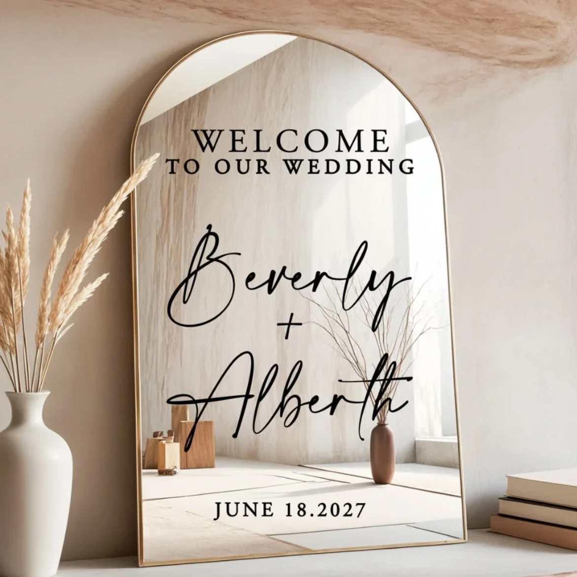 

Customized Wedding Sign Stickers Weclcome To Our Wedding Personalized Mirror Decal DIY Name and Date Vinyl Decals