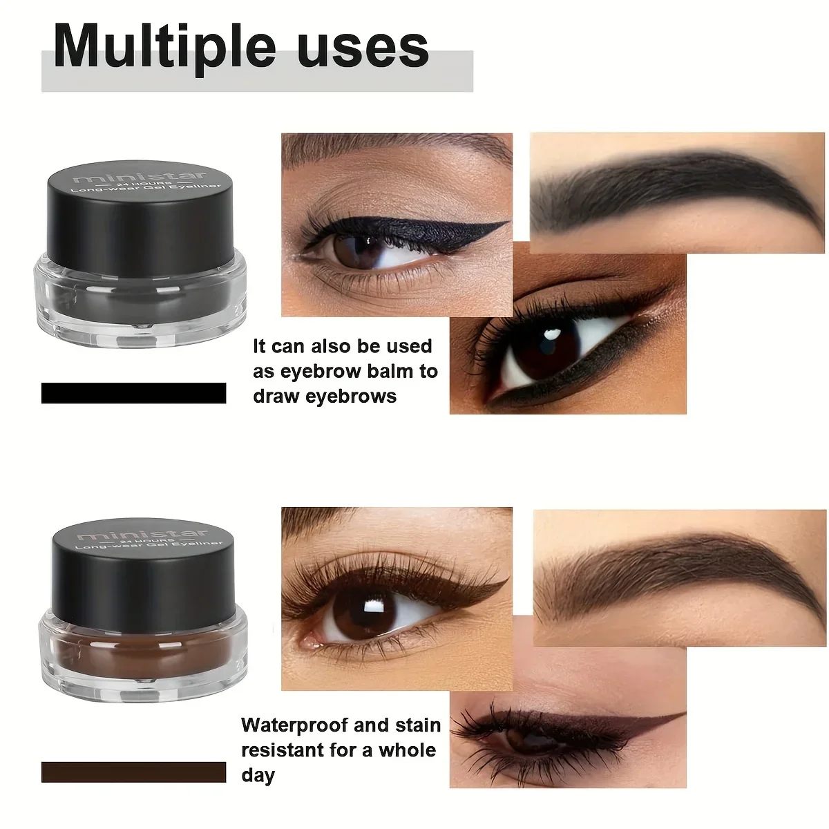 2 Stück/Set, Eyeliner-Gel und Augenbrauen-Pomade, wasserdicht, schweißfest, wischfest, langlebig, zweifarbig, einfach aufzutragendes Augen-Make-up-Set