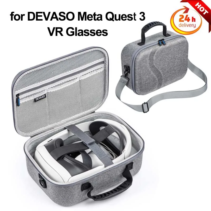 DEVASO Meta Quest 3 VR Storage Bag Waterproof Travel Carrying Case Handheld Diagonal Straddle Bag with Handle