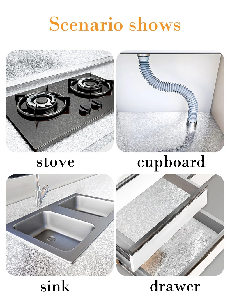 Küchen-Aufkleber Selbstklebende Aluminiumfolie Anti-Öl Wasserdichte Tapete für Arbeitsplatten Schubladen Schränke Regale – Detail 3