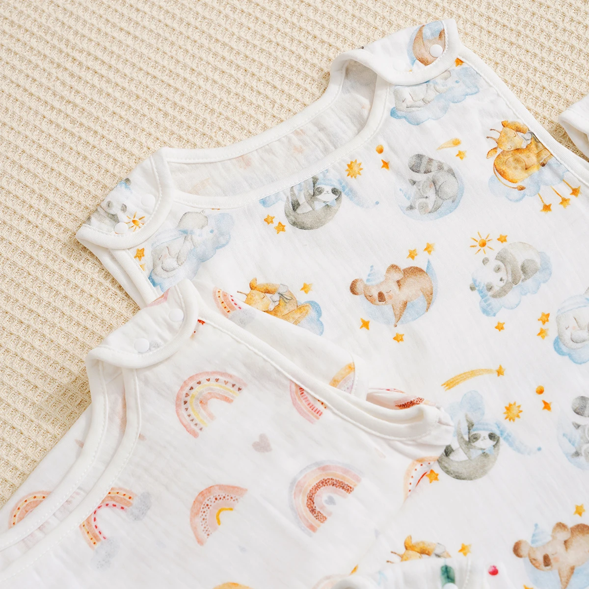 Elinfant Baby Sleeping Bag Cotton Sleeveless Summer Swaddle Sack Digital Print Snap Button Washable Reusable Newborn Blanket