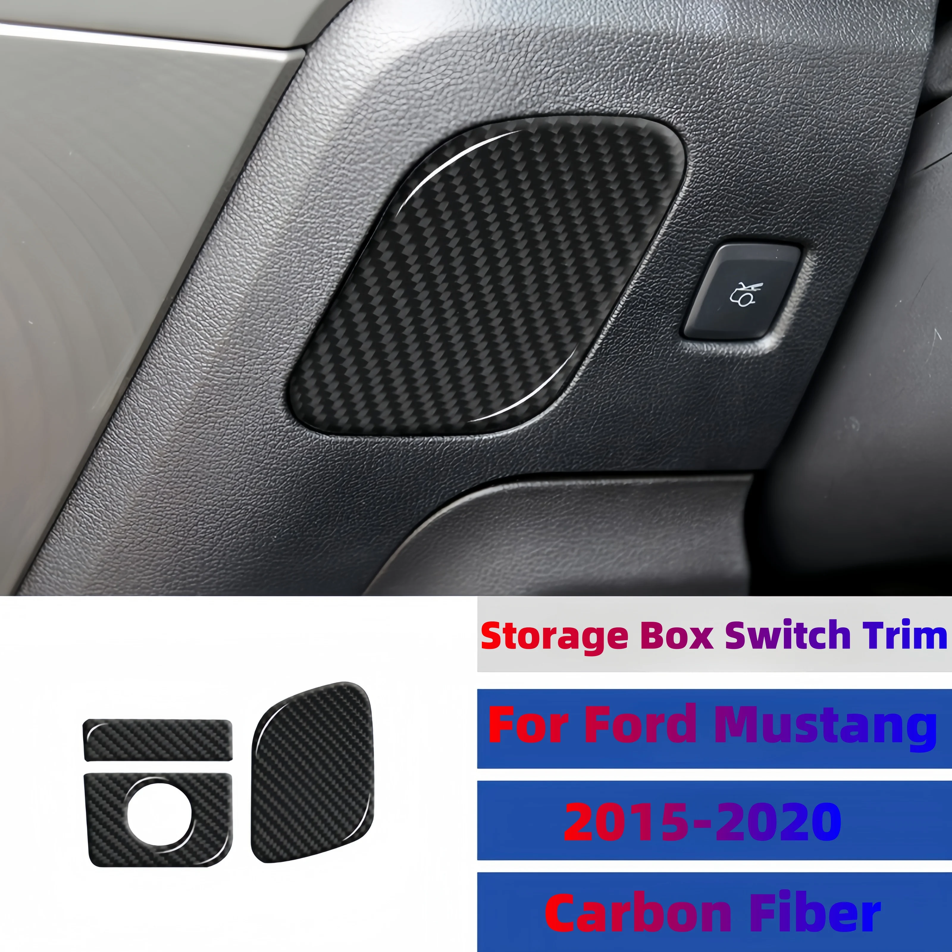 For Ford Mustang 2015-2020 Carbon Fiber Car Interior Co-pilot Storage Box Switch Cover Main Driver Storage Box Trim Stickers