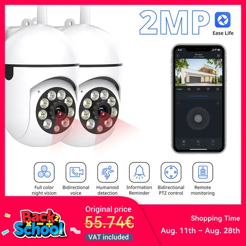2PC Ease Life APP Wireless 1080P HD Indoor/Outdoor WiFi Security Camera, Color Night Vision, 2-Way Audio, 360° Pan/Tilt/Zoom, Mo