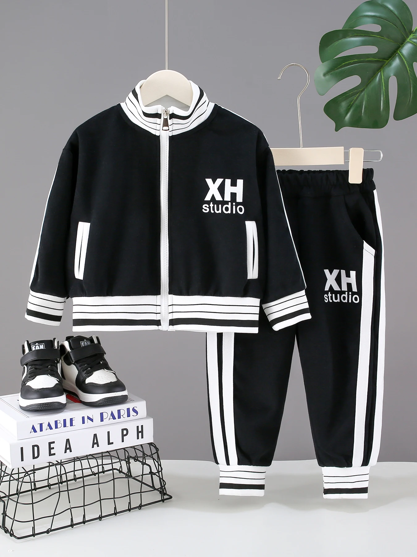 

Men and Women Children Zipper Coat Set Spring/Autumn New Style Children's Baby Pullover Coat and Casual Pants Set Trendy