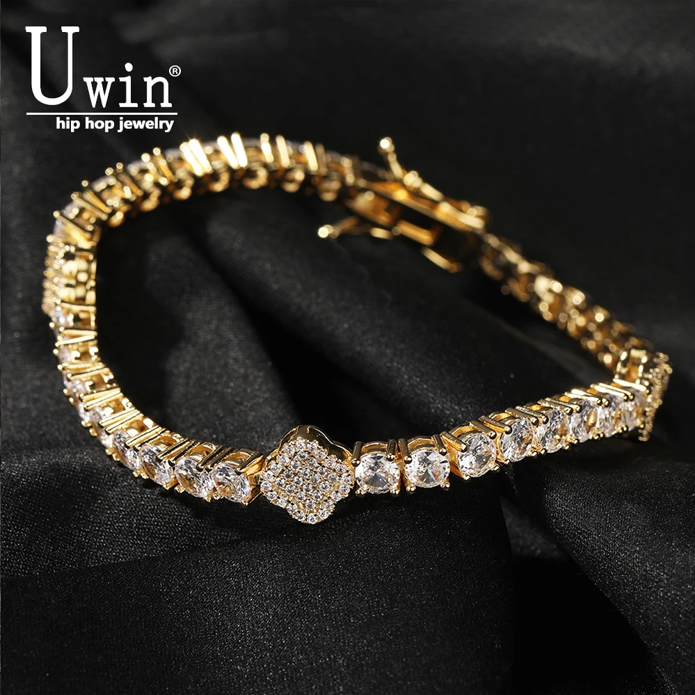 UWIN Bransoletka tenisowa Iced Out Cubic Zirconia Women Bangle Fashion Luksusowa biżuteria hiphopowa
