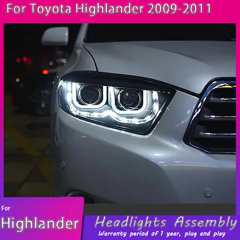 

Фара для Toyota Highlander, светодиодная фара 2009-2011, фары DRL, указатель поворота, дальний свет, линза проектора «ангельский глаз»