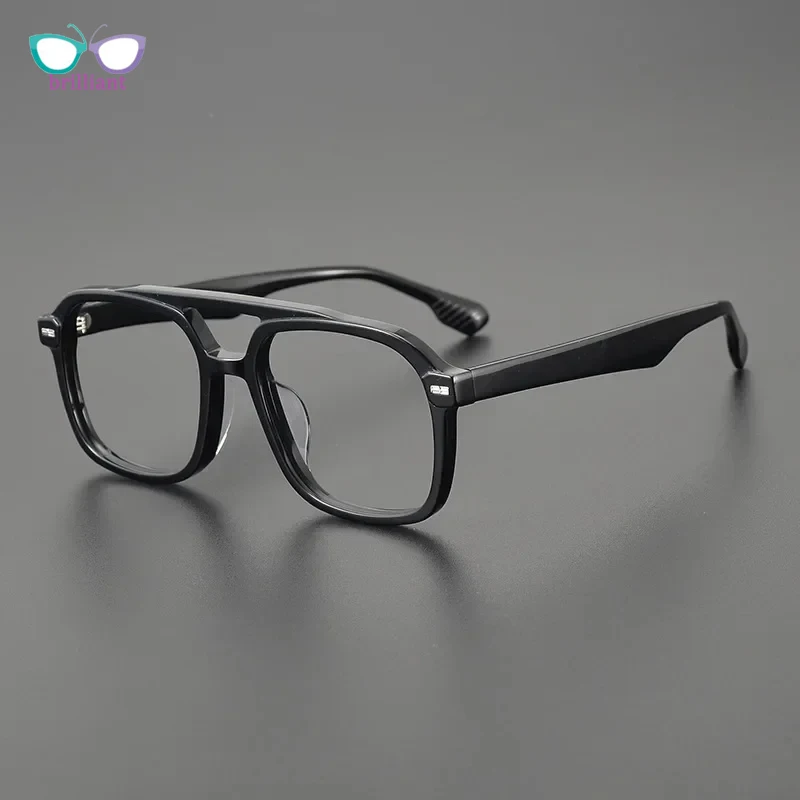 

Vintage Double Beam Acetate Square Eyeglass Frame Men High-quality Fashion Designer Optical Myopia Reading Glasses Women Black