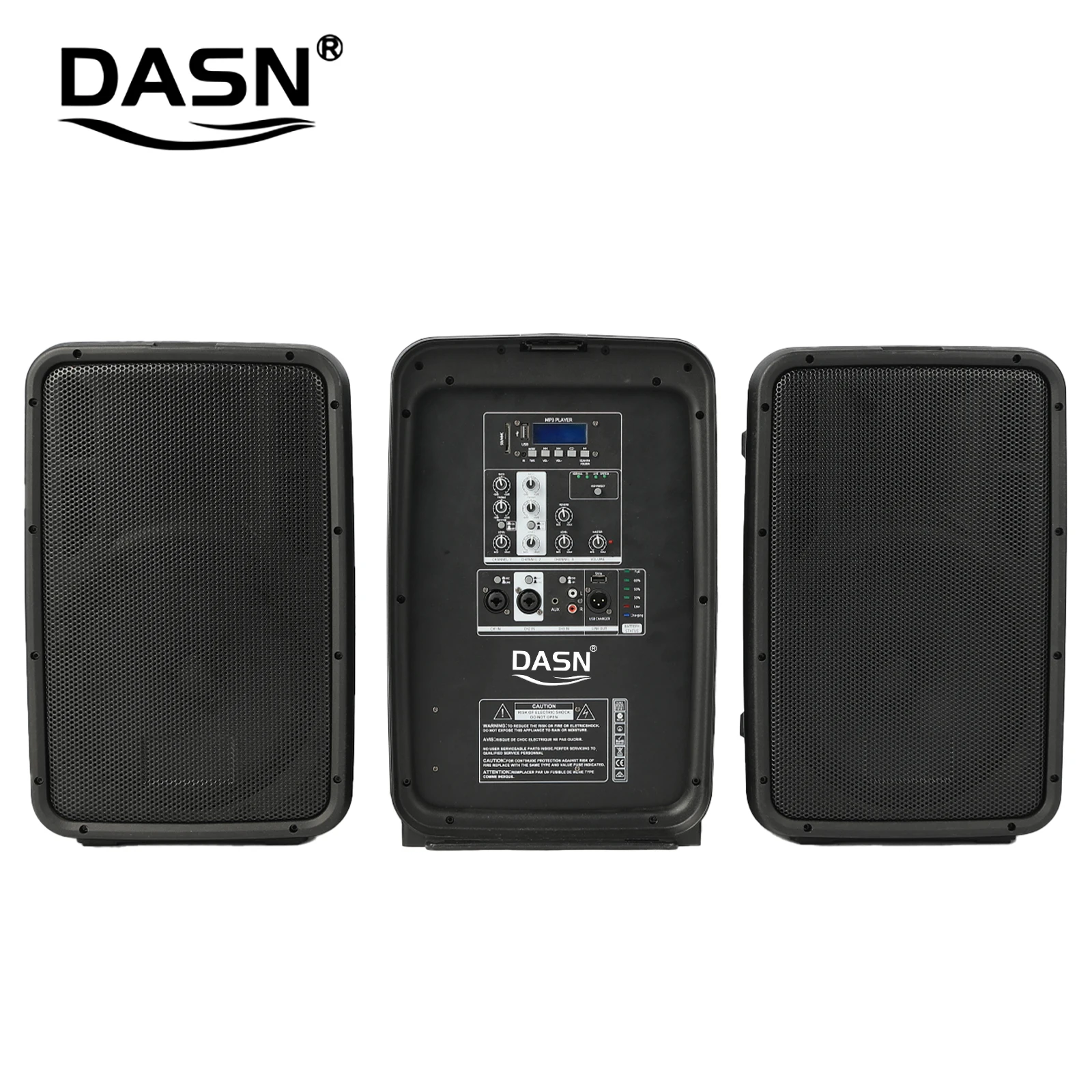 DASN P210F 2*10 Inch 800W DSP Professional Active Full Frequency Plastic Portable PA System Speaker With Stand Microphone Cables