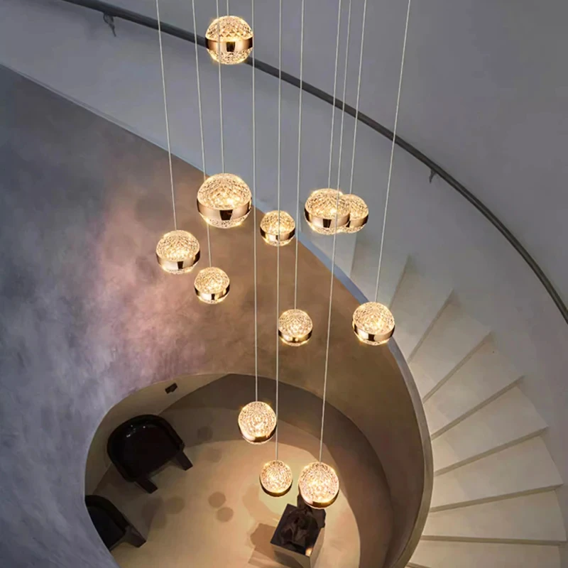 

Modern Gypsophila LED Chandelier Glass Ball Lampshade Pendant Lights For Staircase Duplex Villa Loft Living room LED String Lamp