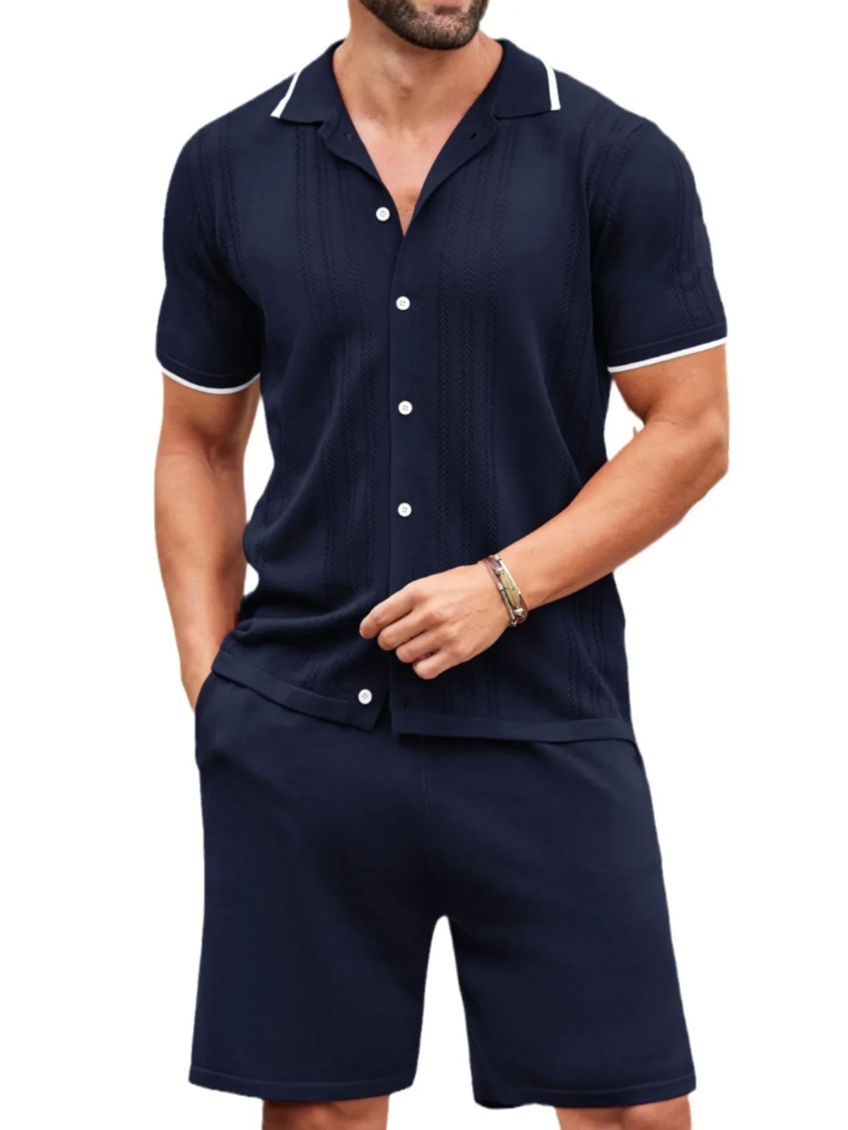 

Ретро-костюм из двух предметов: вязаный свитер и шелковая рубашка-жилетка для мужчин, летний, больших размеров