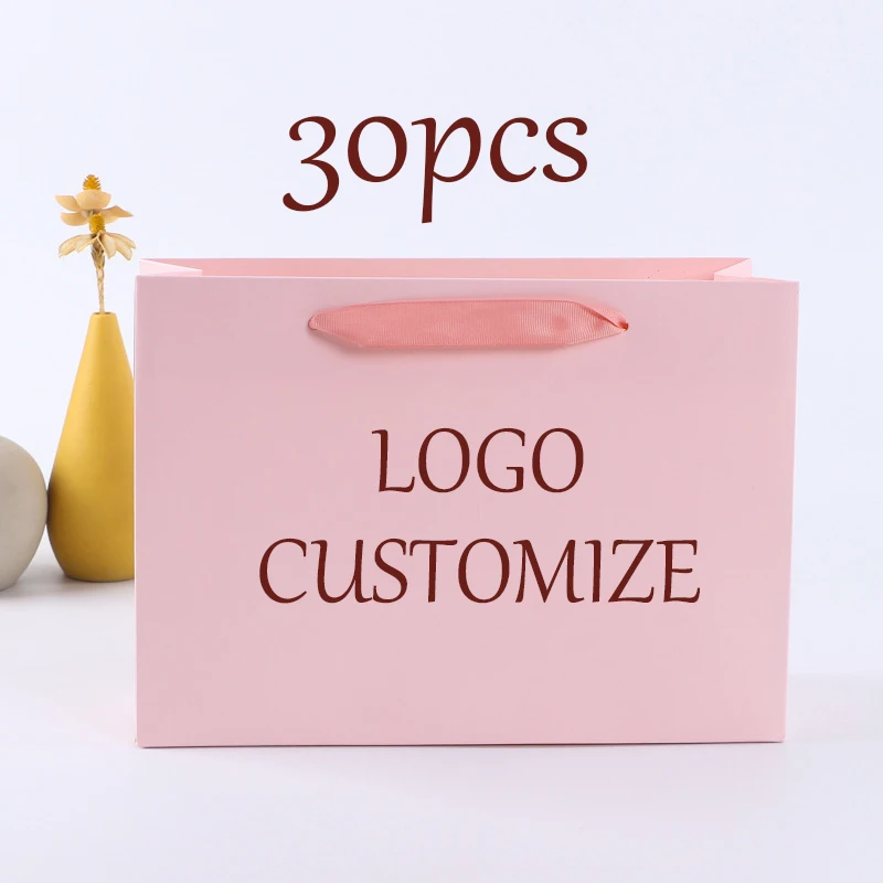 Shopping Tote Bags Print Your Brand Logo Customize Portable Clothing Gift Packaging Bags Shop Bags For Boutique 30Pcs