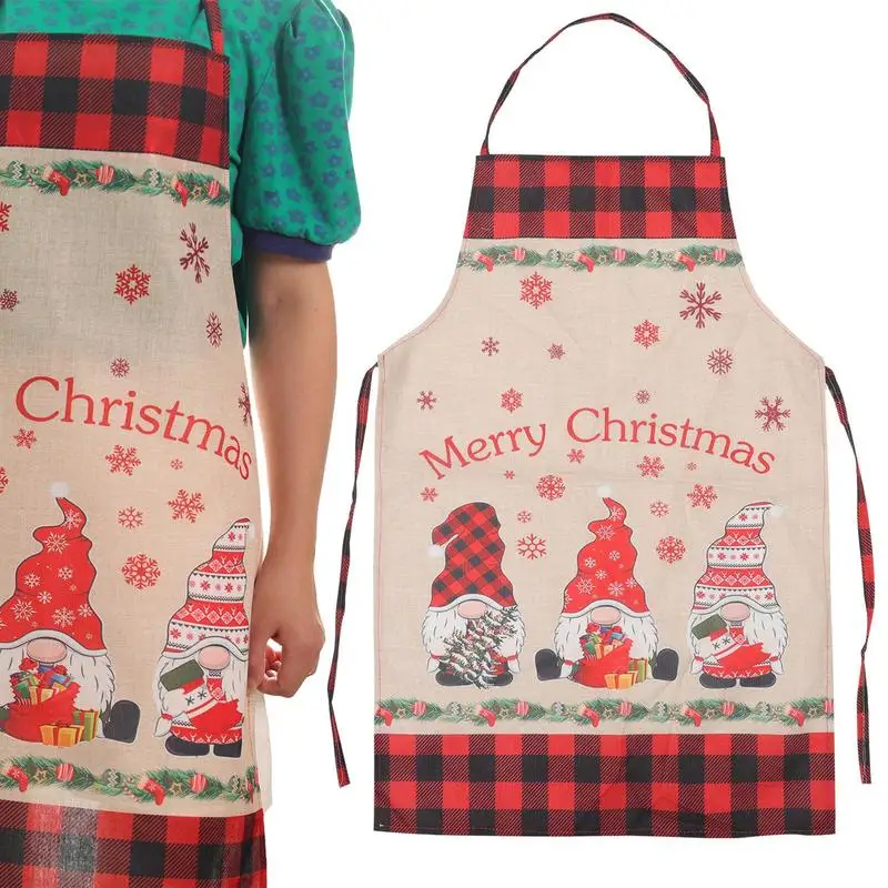 Christmas Apron Gnome Christmas Cooking Apron Adjustable Christmas Buffalo Plaid Aprons For Men Women Adults Chef