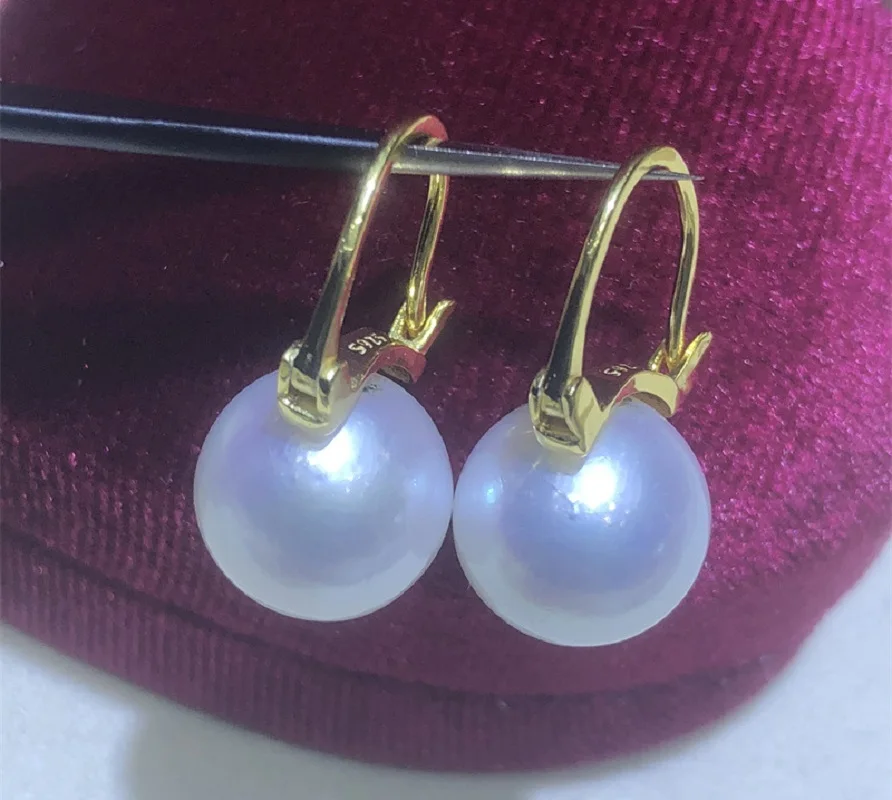 

hot AAAA++++ 10-11mm 11-12mm Gorgeous Huge South Sea White ROUND pearl earring 925s... gift box