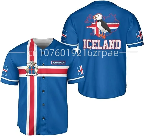 2024 Summer New Customized Iceland Baseball Jersey 3D Printed Men\'s and Women\'s Casual Fashion Street Baseball Shirt