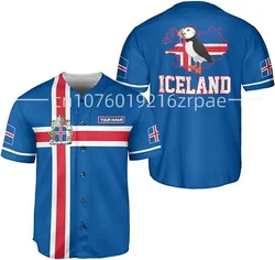 2024 Summer New Customized Iceland Baseball Jersey 3D Printed Men's and Women's Casual Fashion Street Baseball Shirt