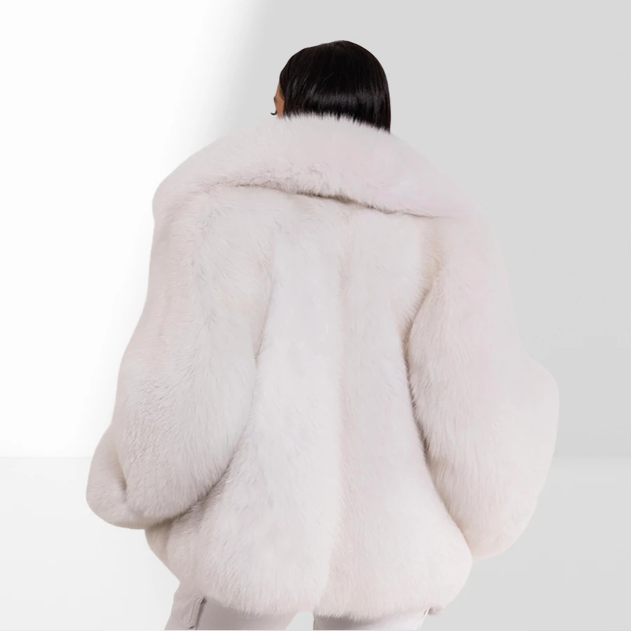 White Fox Fur Coat With English Collar Real Fox Fur Jacket For Woman Genuine Fur Coats Winter Hot Selling Natural Fur Coat