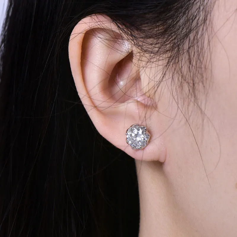 Rrjzz D-Farbe VVS1 Moissanit Zertifizierte Ohrstecker für Damen und Herren 0,1-2CT Rundschliff 3-8mm Einzelstein Laborgezüchtete Diamant-Ohrringe – Detail 11