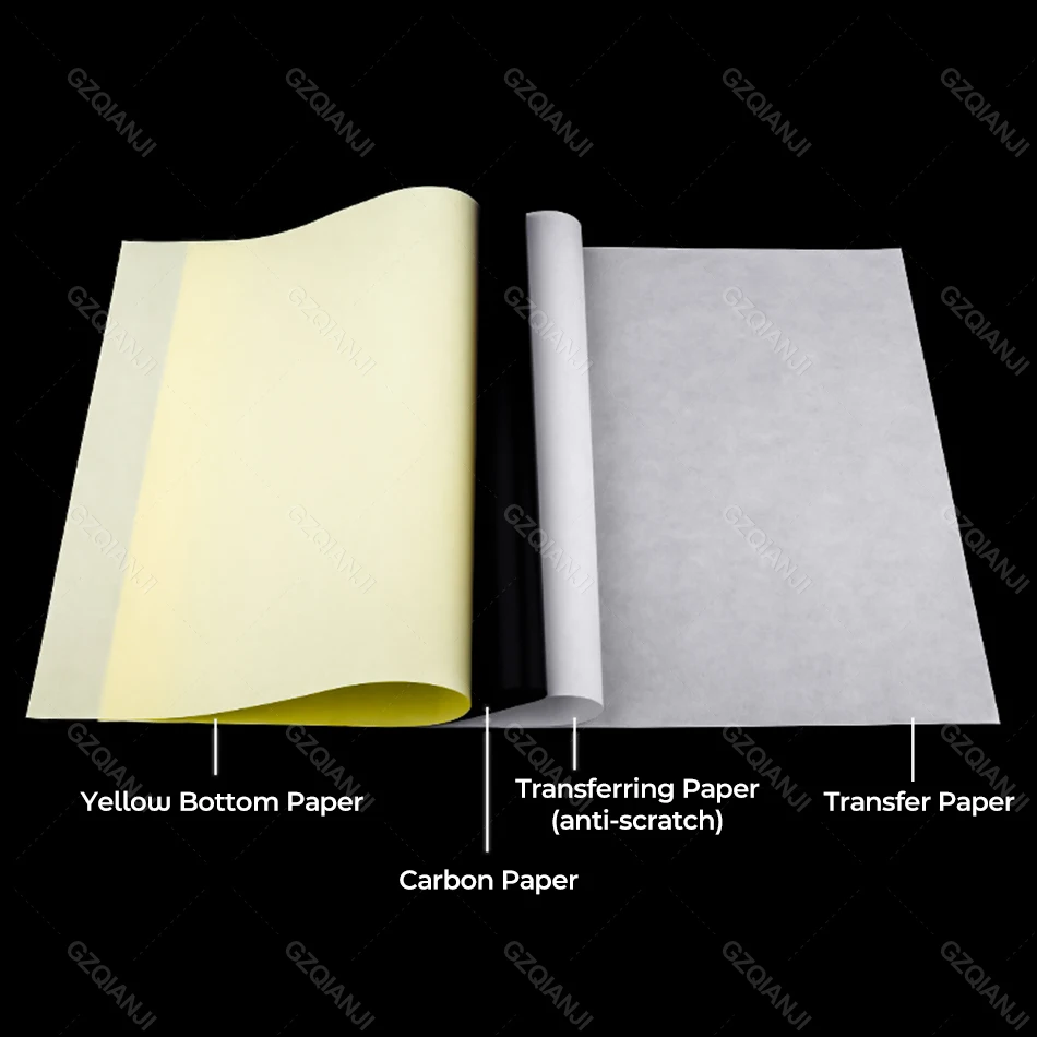 GZQIANJI 10-100 Sheets A4 Tattoo Transfer Stencil Paper 4 Layers Tattoo Practice Paper for Tattoo Art Tattoo Supplies Printer