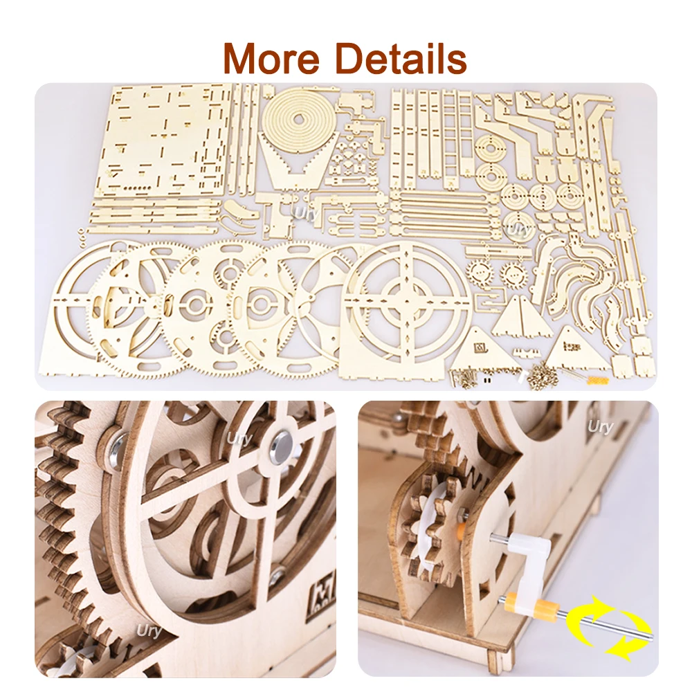 Ury 3d Holz puzzles Katapult Track Gerät Marmor Run Set mechanische manuelle Modell Wissenschaft Labyrinth 4 Ball Montage Spielzeug Geschenk für Kind