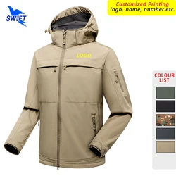 Customize LOGO Waterproof Softshell Jacket Men Windproof Breathable Hiking Coat Outdoor Mountain Fishing Climbing Fleece Clothes