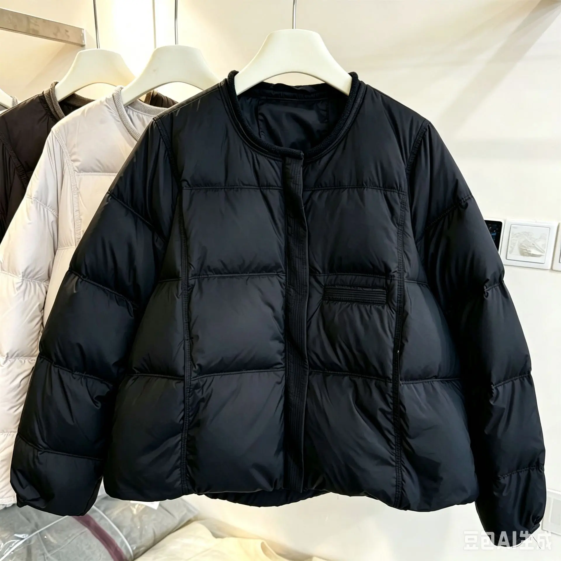 Winter Solid Fluffy Puff Short Down Jacket Women White Duck Down Warm Parker Outwears Female Thicken Zipper Round Neck Jackets