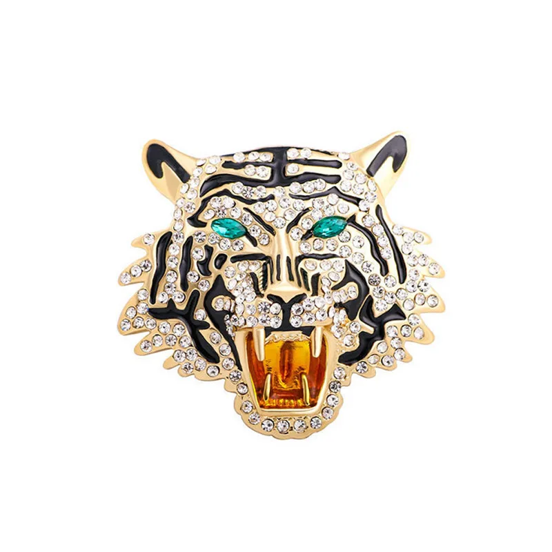 Broches de tigre rugiente de diamantes de imitación para mujeres y hombres, broche informal de fiesta con cabeza de tigre grande, regalos