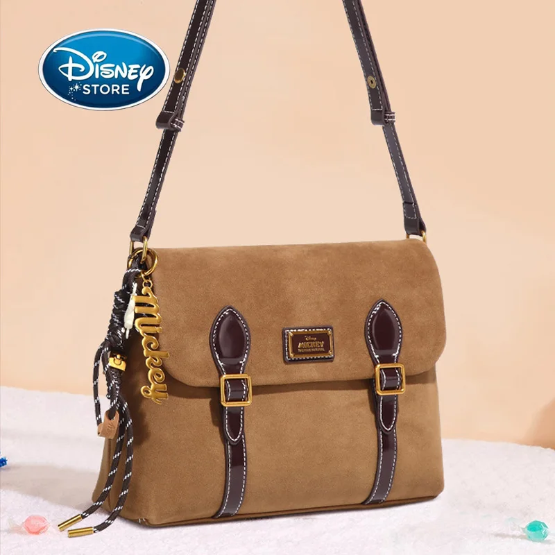 Disney Original Mickey Retro Postman Bags Girl Versatile Shoulder Bags British Style Student Book Storage Backpack With Pendant