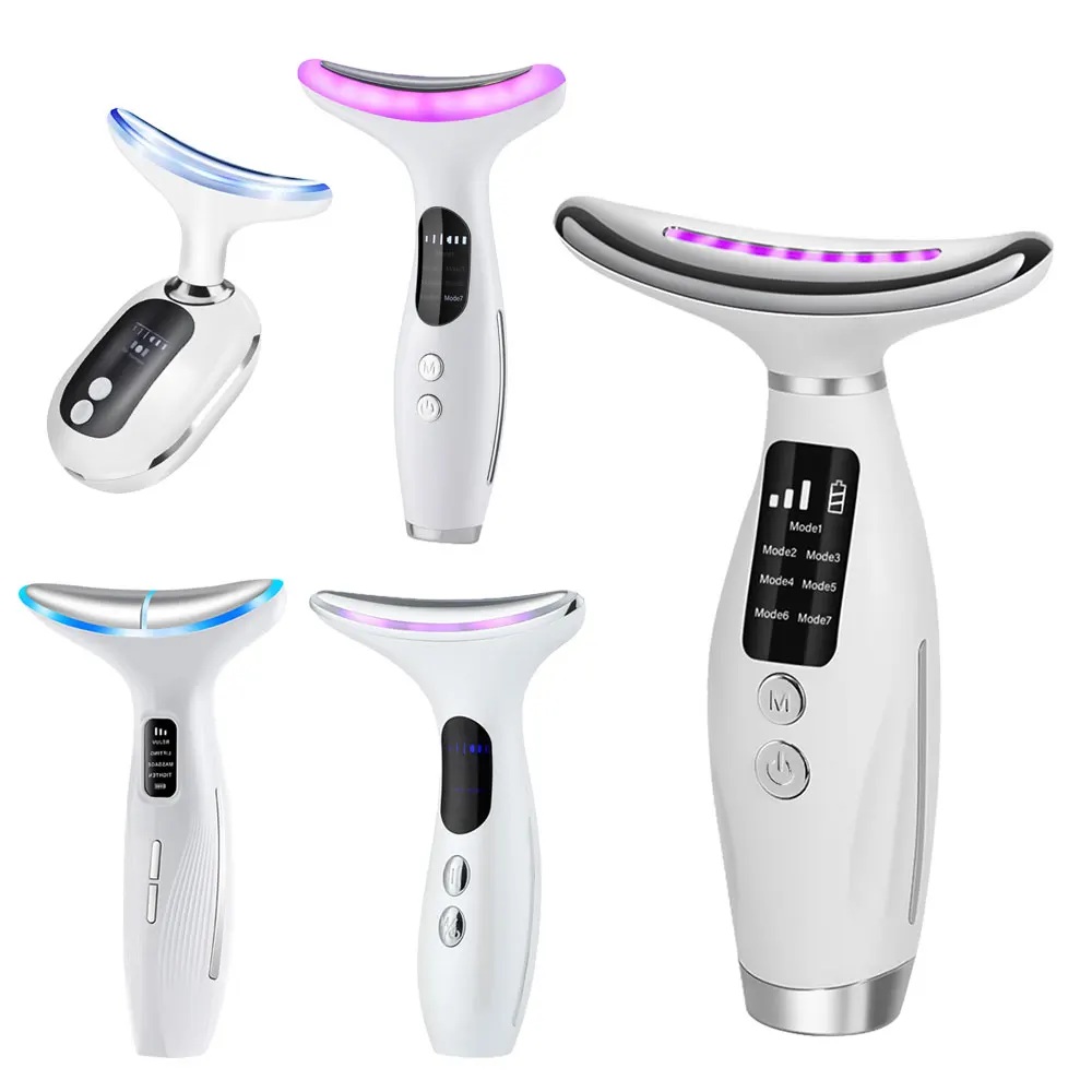 Elektrisch nekschoonheidsapparaat EMS Verwarming Trillingen LED-verlichting Huidverzorgingshulpmiddel Gezicht Hals Ogen Massage Machine Lifting Draai stevig