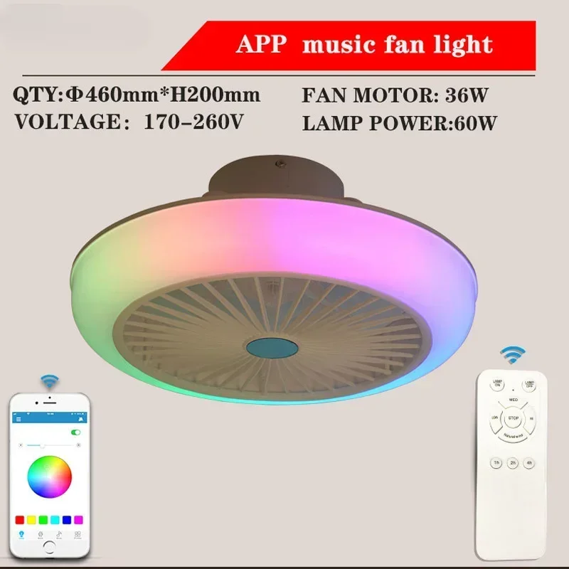 Creative Ceiling Fan with RGB Lights Fashion Music Ceiling Fans Lamps with Remote Control and APP