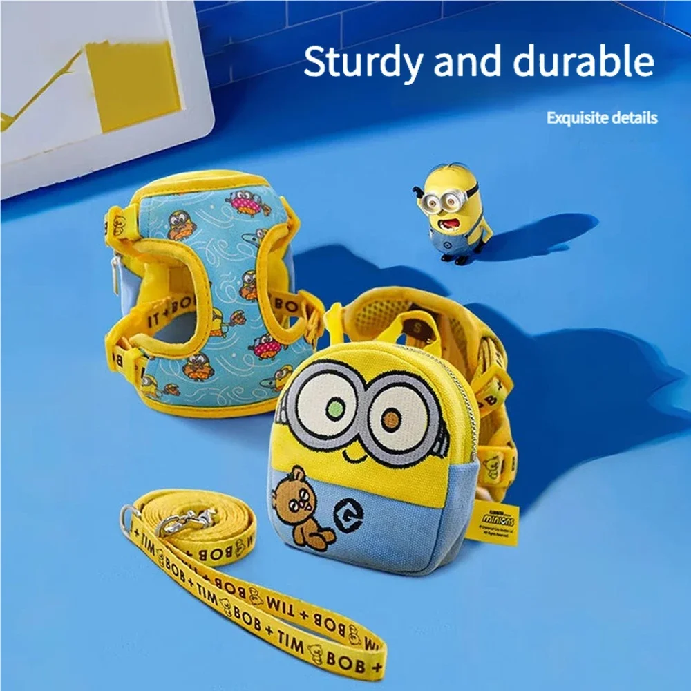 Correa para mochila para mascotas Minions, bolsa para aperitivos con cremallera desmontable, chaleco con arnés suave ajustable con bolsa de almacenamiento para perros pequeños que caminan