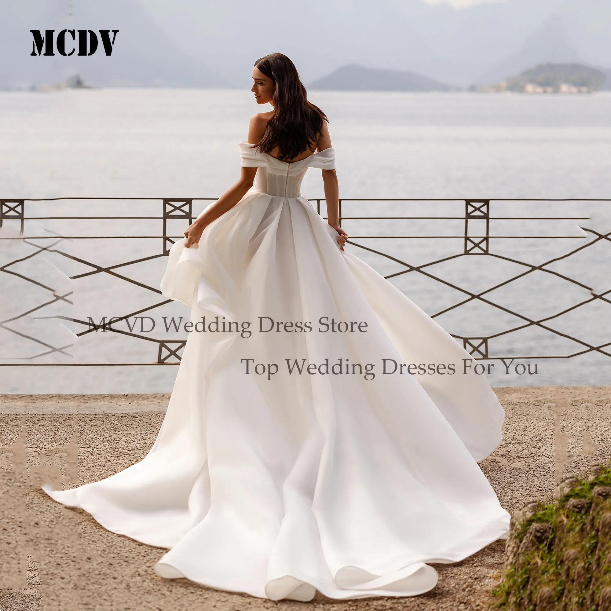 MCDV Organza Off Shoulder Wedding Dress Elegant Strapless A-Line Sweep Train Bride Gowns For Women Customized vestidos de novia