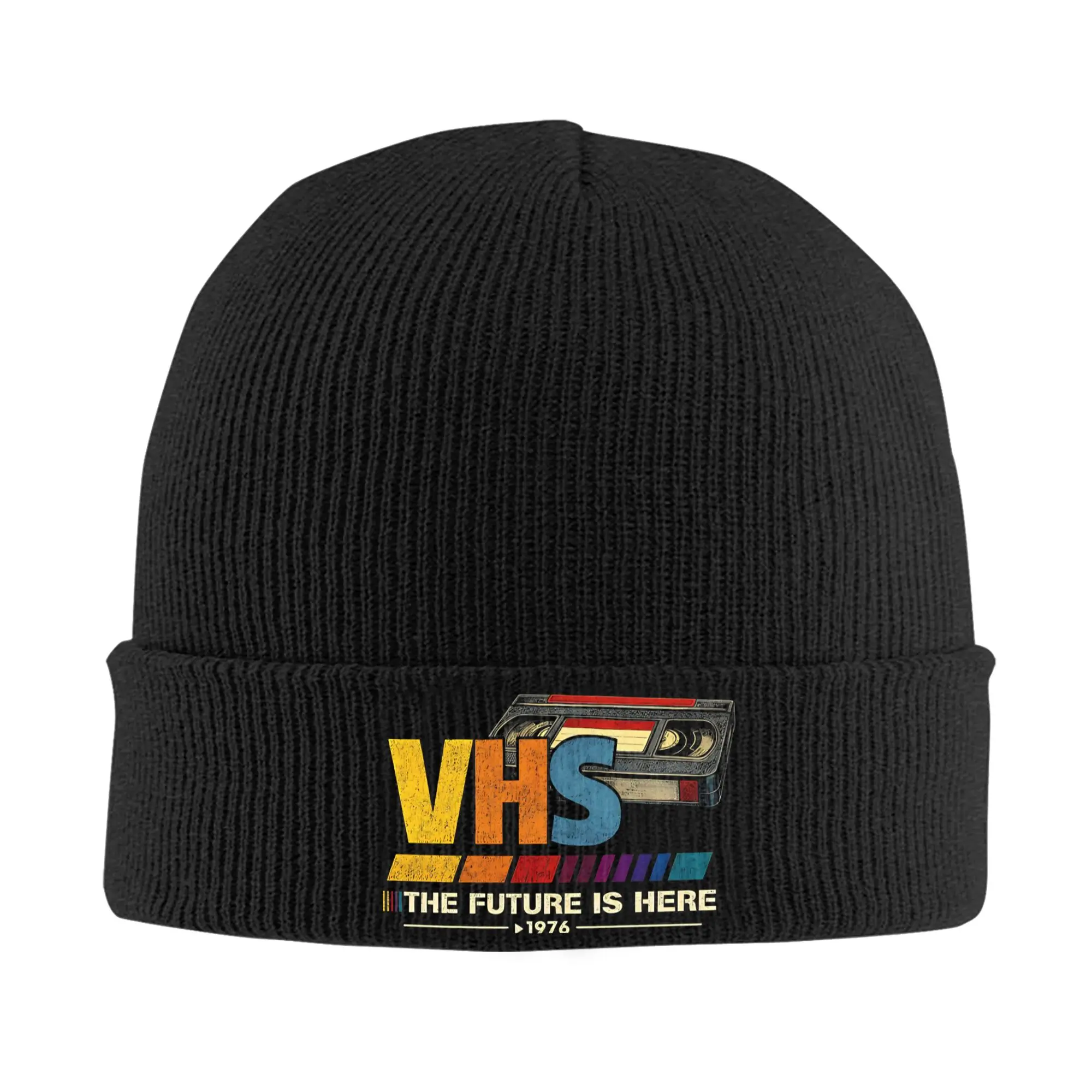 VHS Tape The Future Is Here 1976 Knitted Hat Women Men Skullies Beanies Autumn Winter Acrylic Video Worn Out Casual Melon Cap