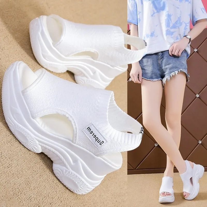 Women\'s Sandals 2022 Summer Wedge Heel Elastic Cloth Cover Foot Ladies Sandals Thick-soled Fashion Trifle Elevation Casual Shoes