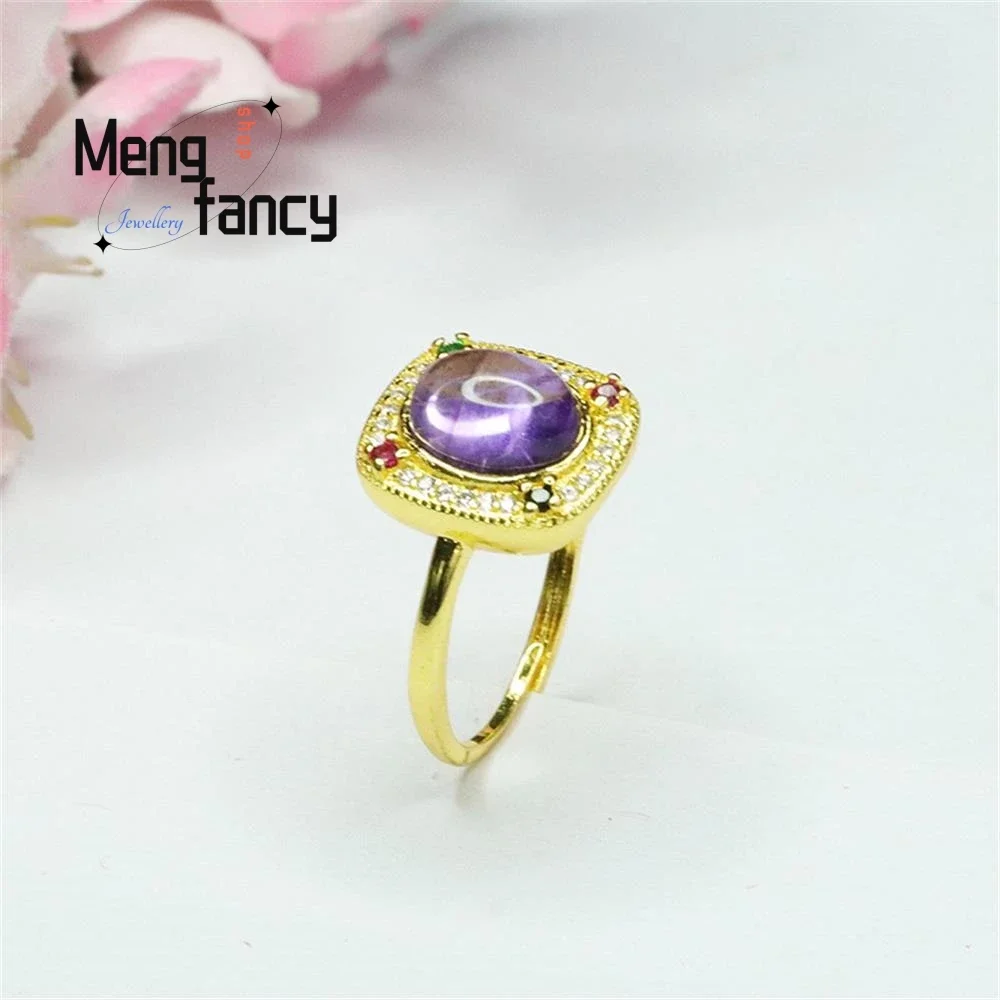 Bague réglable naturelle Alanding Yst, pierre précieuse violette, doigt exquis, luxe de haute qualité, bijoux de couple, cadeau pour petite amie, mode