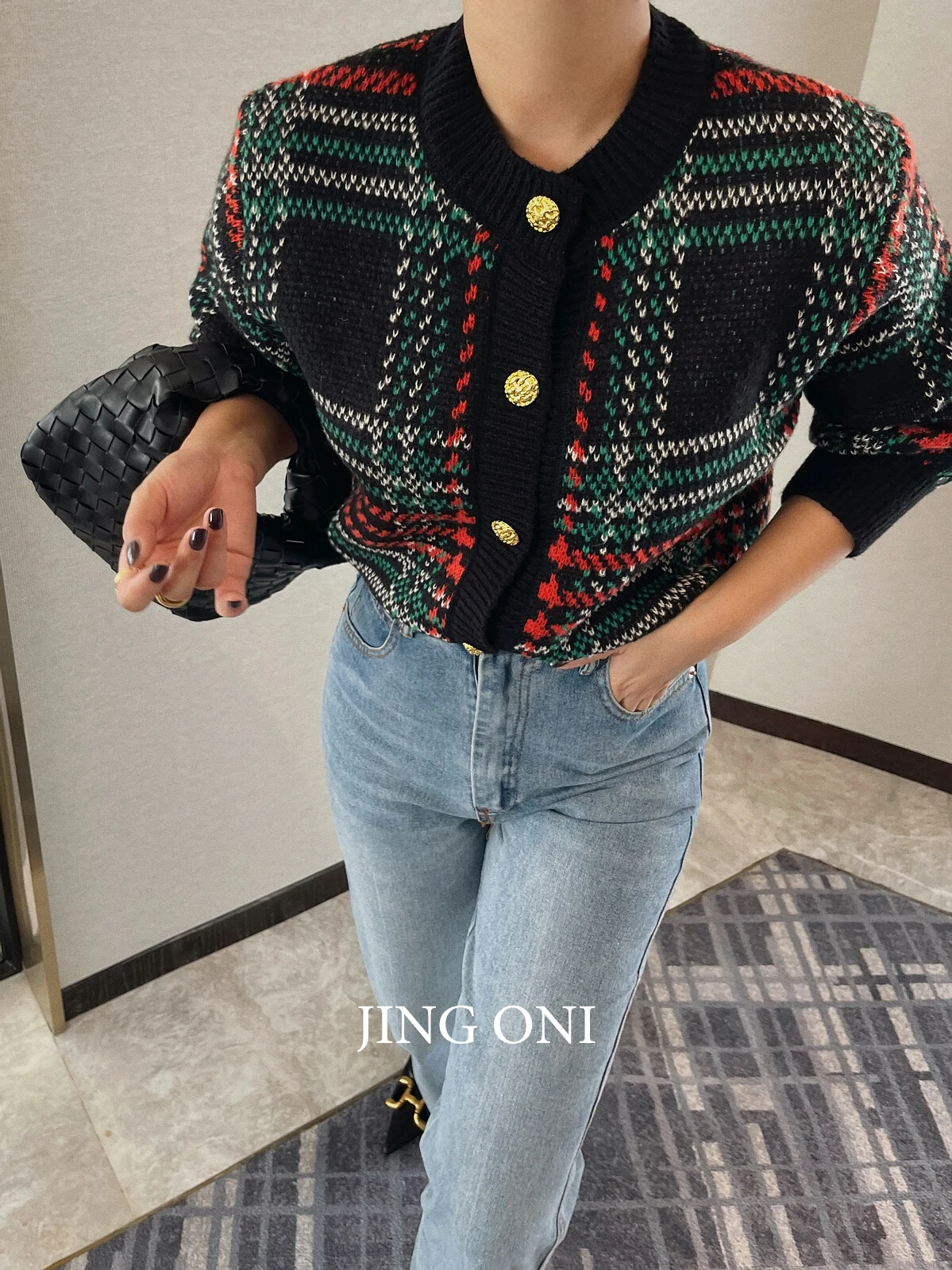 Plaid Knitted Sweater Cardigan Y2k 2023 Woman Clothing Korean Style Autumn Fashion Vintage Tops New Long Sleeve Winter Cropped