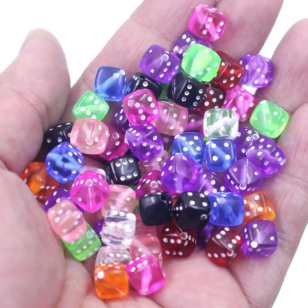 50 Stück Spacer Perlen Würfel Würfel Acryl Punkt bunt transparent für Charms Halskette Schmuck Dekoration Armbänder DIY Erkenntnisse 9 mm – Detail 2