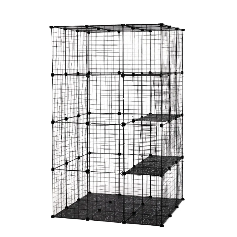 3-Tier Wire Cat Cage Large Kennels Playpen 3 Platforms 3 Ramp Ladders 4 Doors 42 x 42 x 72 Black