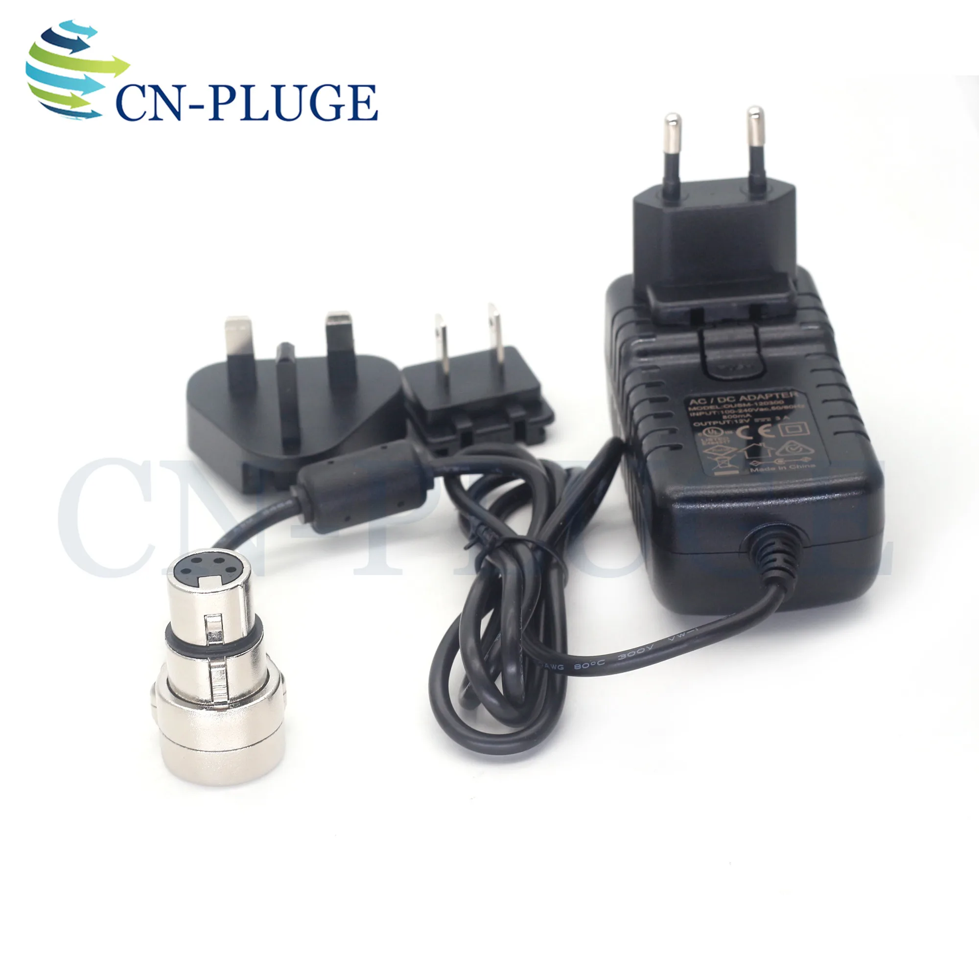 XLR 4-pin AC Power Adapter Output DC 12V 3A for Monitors, Cameras, Camcorders, Audio Equipment, suitable for EU, US, UK