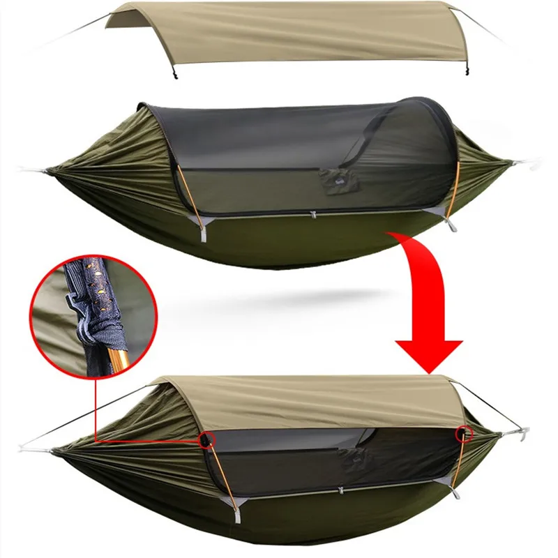 Rede estilo boêmio viagem para camping ao ar livre versão 2.0 mosquito e anti-capotamento com guarda-sol