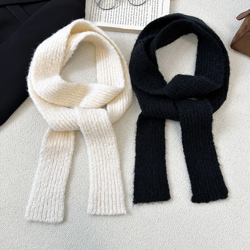 New Korea Women Knitted Scarf Punk Striped Harajuka Winter Warm Neck Protection Gothic Cashmere Solid Color Scarf Accessories