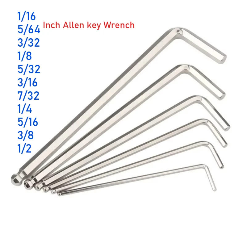1 Set 1/16 5/64 3/32 1/8 5/32 3/16 7/32 1/4 5/16 3/8 1/2 Inch Allen Key Wrench L Shape Ball End Long Arm Hex Key Screwdriver