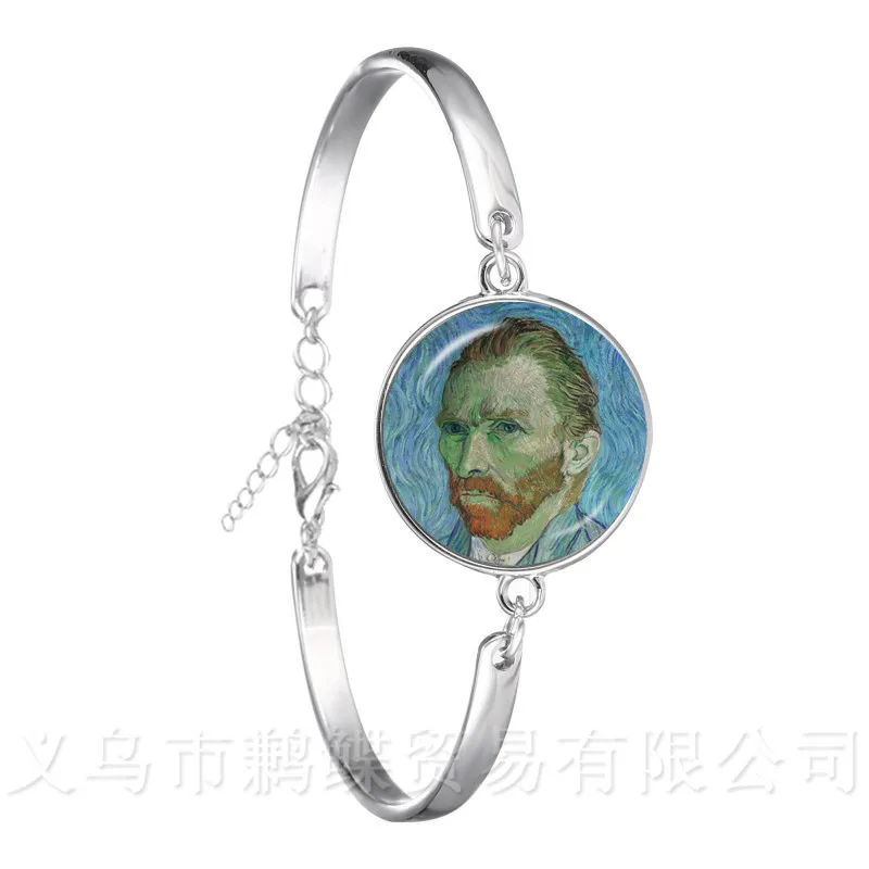 Pulsera de noche estrellada de Van Gogh, brazalete con cadena de fotos artísticas, cabujón de cúpula de cristal de 18mm, pintura de autorretrato,