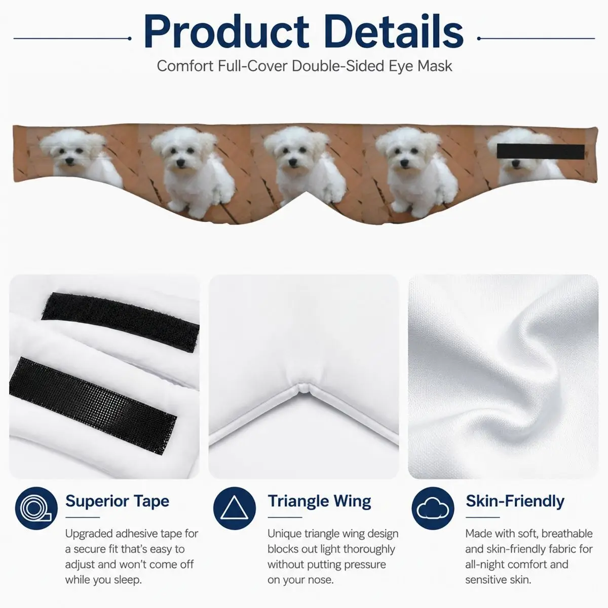 Maltese Puppy Low Poly Geometric Triangles sleep mask Light Blocking Portable Eye Cover for Girls Boys Travel Eyeshade eyepatch view 4