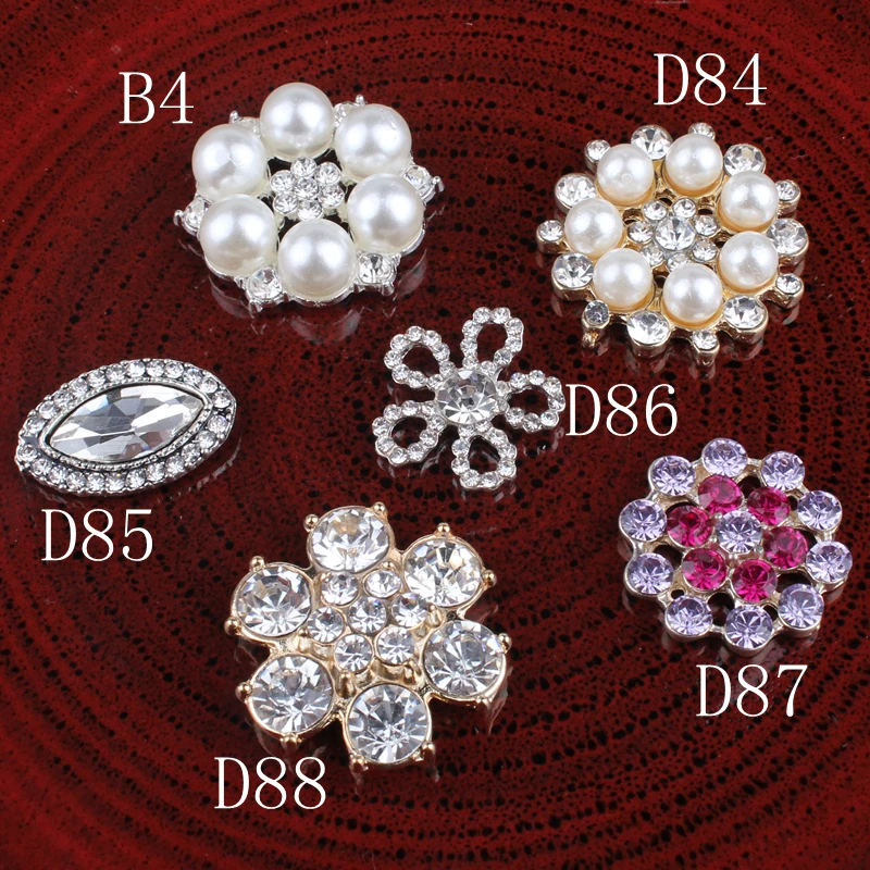 120PCS Vintage Handmade Flower Rhinestone Buttons Bling Flatback Crystal Pearl Decorative Center Craft Supplies