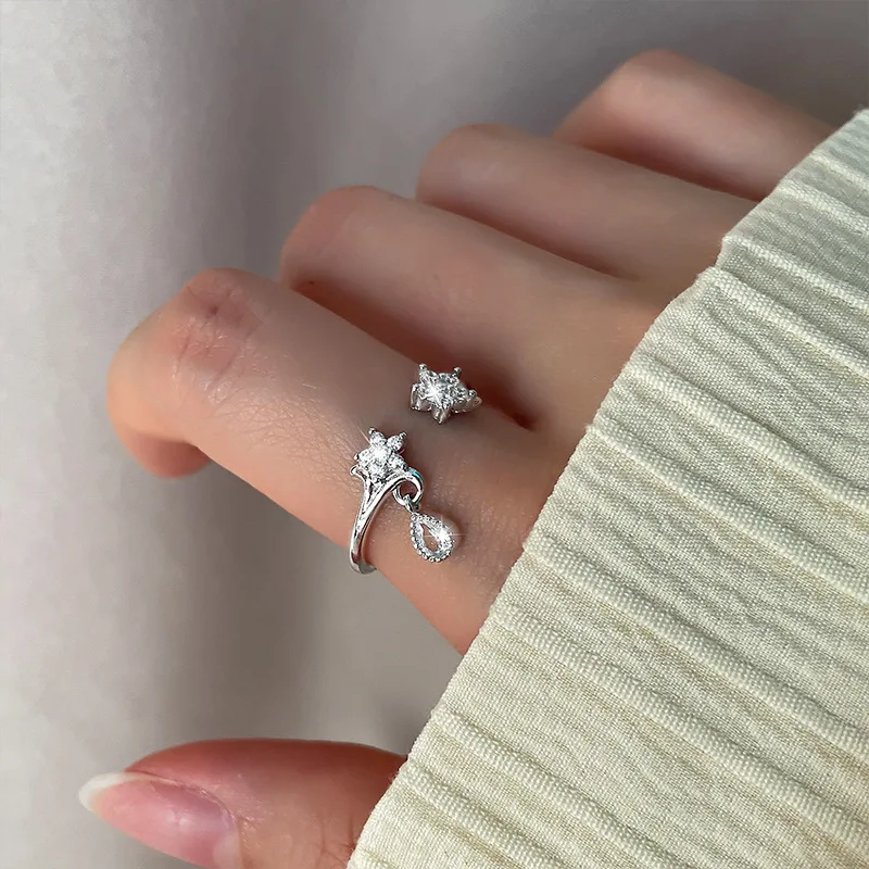 PANJBJ 925 Sterling Silber Vierzackiger Stern Glänzender Zirkon-Ring Hochwertiger Personalisierter Verstellbarer Schmuck – Detail 40