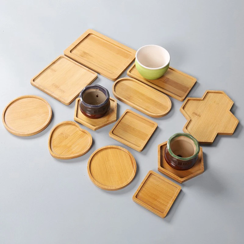 Simple Style Home Decoration Succulents Bonsai Holder Round Square Flowerpot Base Bamboo Wood Tray Gift